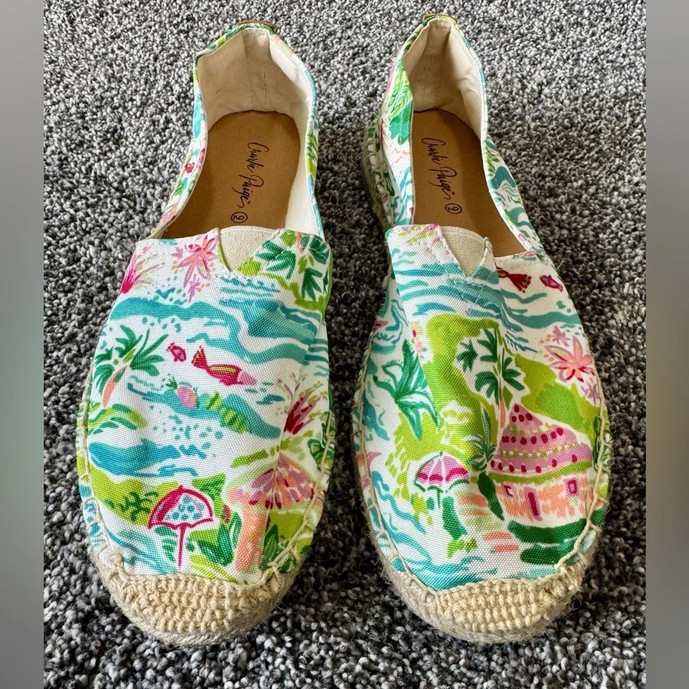 Charlie Paige Women’s Espadrille Shoes in Multi-Color Tropical Print Size 40/9